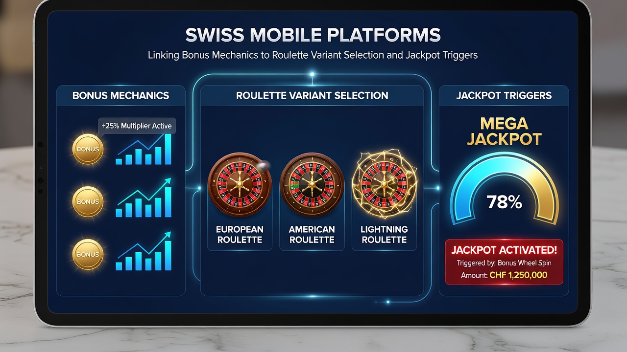 Mobile screen displaying jackpot meter connected to roulette wheel selection options